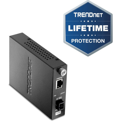 TRENDnet Intelligent 100Base-TX vers 100Base-FX Convertisseur de média fibre SC monomode à double longueur d'onde (40 km / 24,9 miles) ; Port RJ-45 ; Convertisseur fibre vers Ethernet ; Protection à vie ; TFC-110S40D5i TFC-110S40D5i