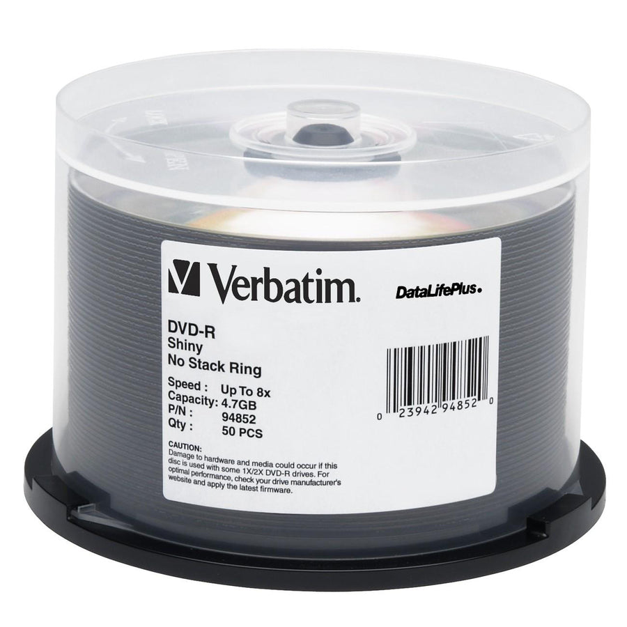 Verbatim DVD-R 4.7GB 8X DataLifePlus Shiny Silver Silk Screen Printable - 50pk Spindle 94852