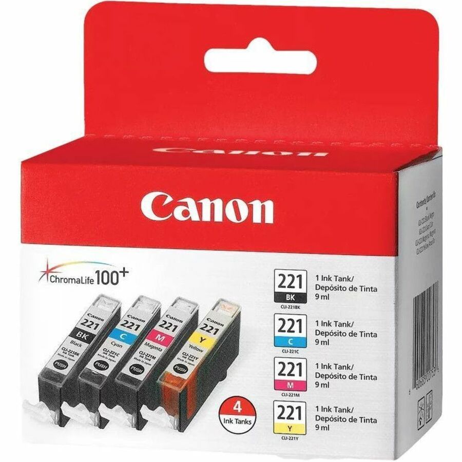 Canon CLI-221 Inkjet Ink Cartridge - Black, Yellow, Cyan, Magenta - 4 / Pack 2946B017