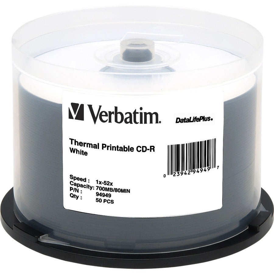 Verbatim CD-R 700MB 52X DataLifePlus White Thermal Printable - 50pk Spindle 94949