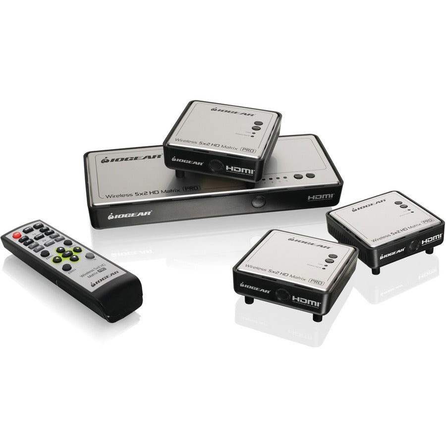 IOGEAR Long Range Wireless 5x2 HDMI Matrix PRO with 2 Additional Receivers GWHDMS52MBK3