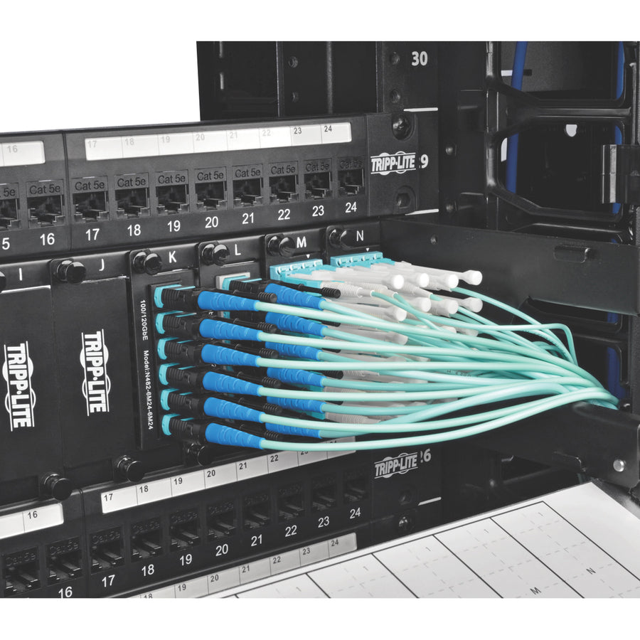 Tripp Lite by Eaton 3M MTP / MPO Patch Cable, 24 Fiber, 100GbE Aqua OM3 Plenum N846-03M-24-P