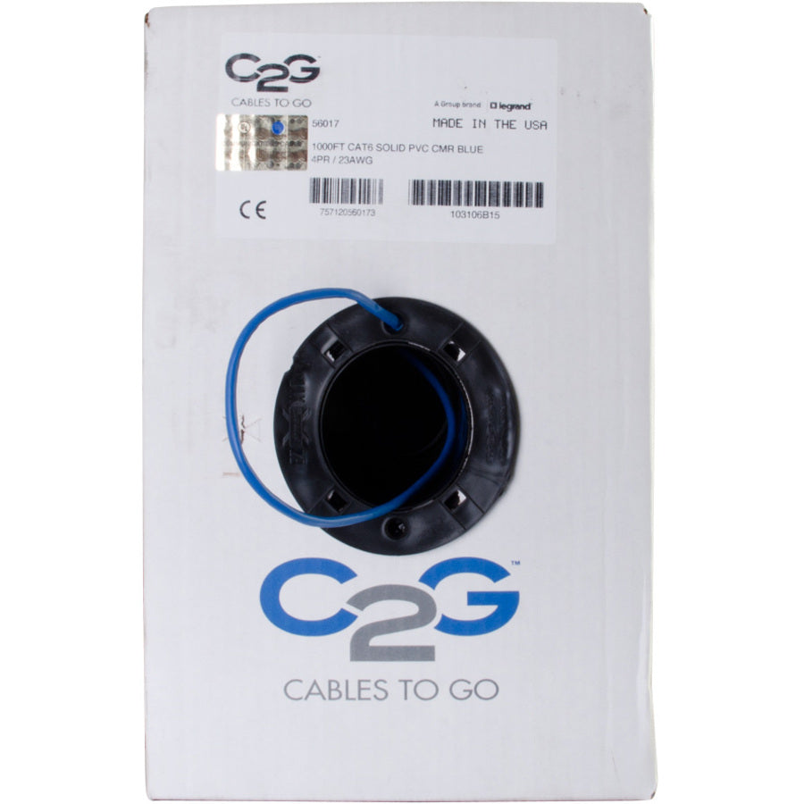 C2G 1000ft Cat6 Bulk Unshielded Ethernet Cable - Riser CMR-Rated - Blue 56017