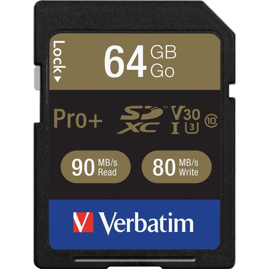 Verbatim 64GB Pro Plus 600X SDXC Memory Card, UHS-I V30 U3 Class 10 49197