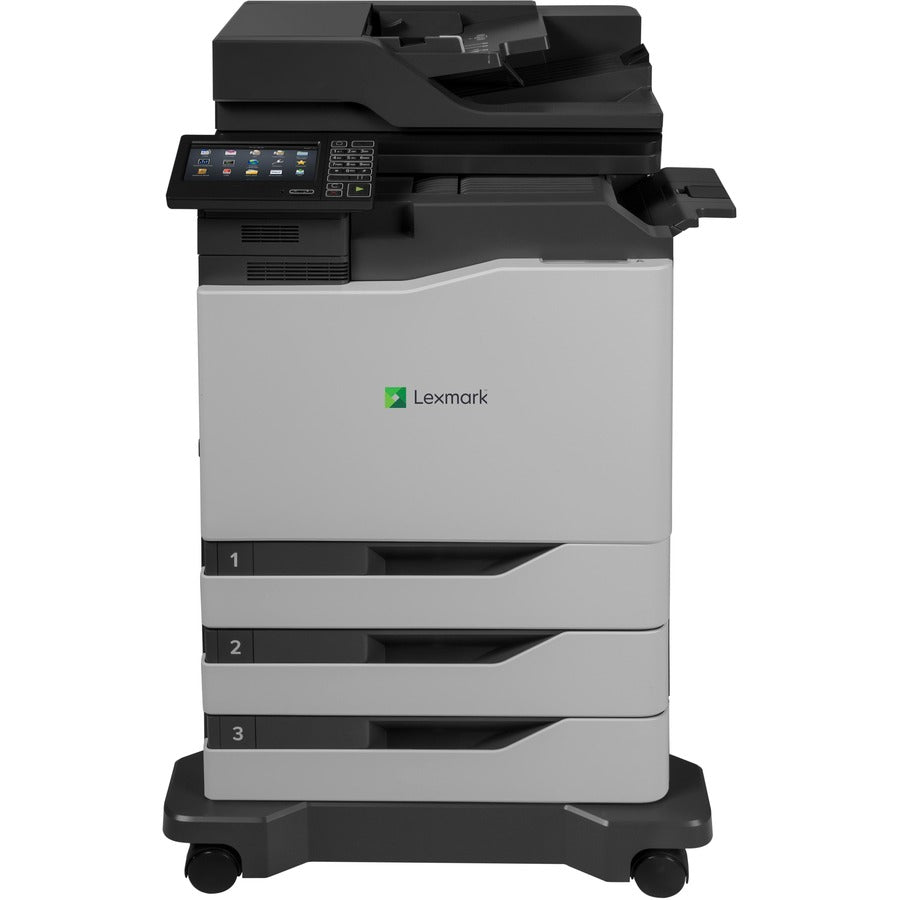 Lexmark CX820dtfe Laser Multifunction Printer-Color-Copier/Fax/Scanner-52 ppm Mono/52 ppm Color Print-1200x1200 Print-Automatic Duplex Print-200000 Pages Monthly-1750 sheets Input-Color Scanner-1200 Optical Scan-Color Fax-Gigabit Ethernet 42K0012