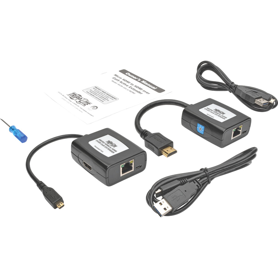 Tripp Lite by Eaton Micro-HDMI to HDMI over Cat5/Cat6 Active Extender Kit, 1080p @ 60 Hz,USB Powered B126-1A1-U-MCRO