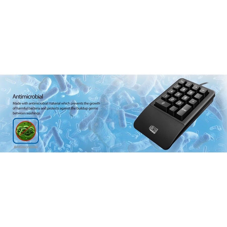 Adesso Antimicrobial Waterproof Numeric Keypad with Wrist Rest Support AKB-618UB