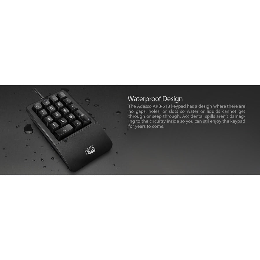 Adesso Antimicrobial Waterproof Numeric Keypad with Wrist Rest Support AKB-618UB