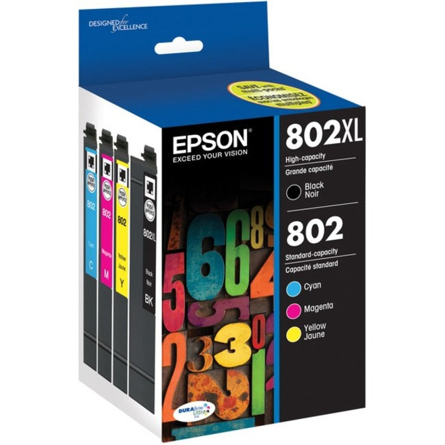 Epson DURABrite Ultra 802XL Original High/Standard Yield Inkjet Ink Cartridge - Combo Pack - Black, Cyan, Magenta, Yellow - 4 Pack T802XL-BCS