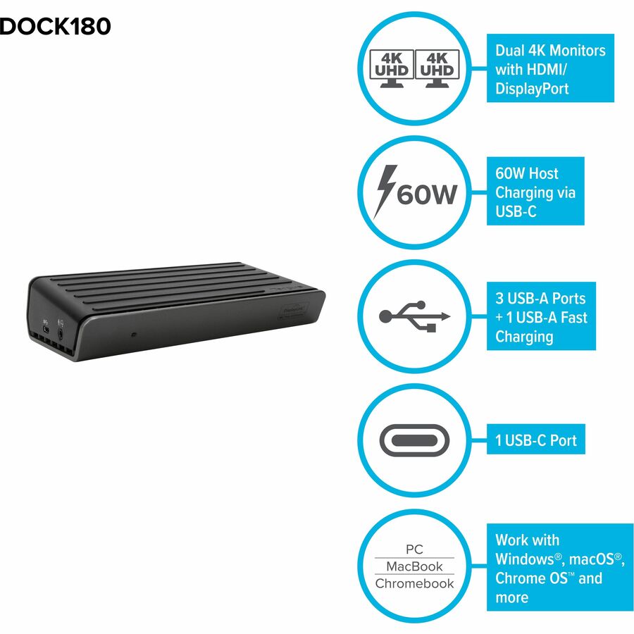 Targus USB-C Universal DV4K Docking Station with Power DOCK180USZ