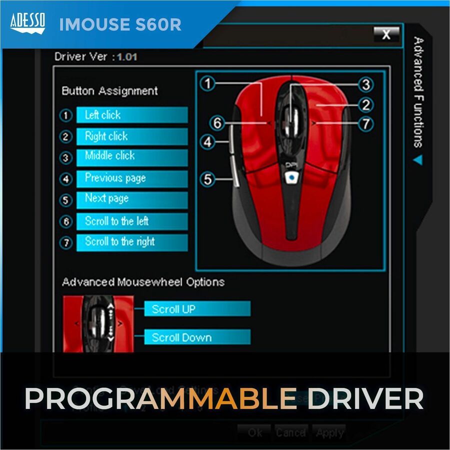 Adesso iMouse S60R - 2.4 GHz Wireless Programmable Nano Mouse IMOUSES60R