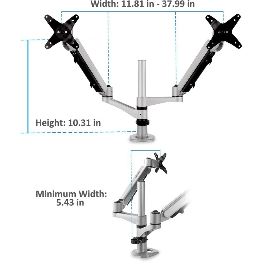 ViewSonic Spring-Loaded Dual Monitor Mounting Arm for Two Monitors up to 27" Each LCD-DMA-002