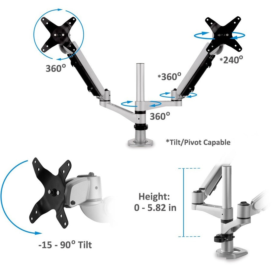 ViewSonic Spring-Loaded Dual Monitor Mounting Arm for Two Monitors up to 27" Each LCD-DMA-002