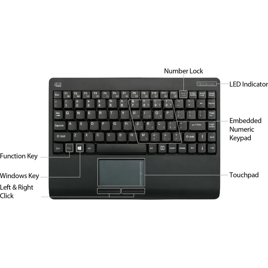 Adesso Wireless Mini Touchpad Keyboard WKB-4110UB