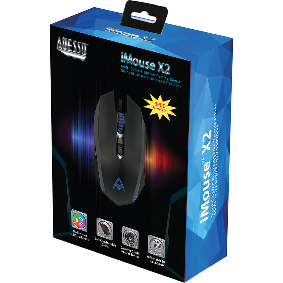 Adesso Multi-Color 7-Button Programmable Gaming Mouse IMOUSE  X2