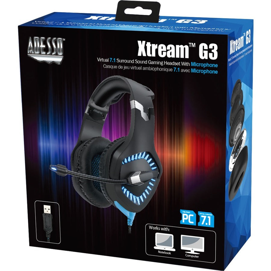 Adesso Virtual 7.1 Gaming Headset with Microphone XTREAM G3