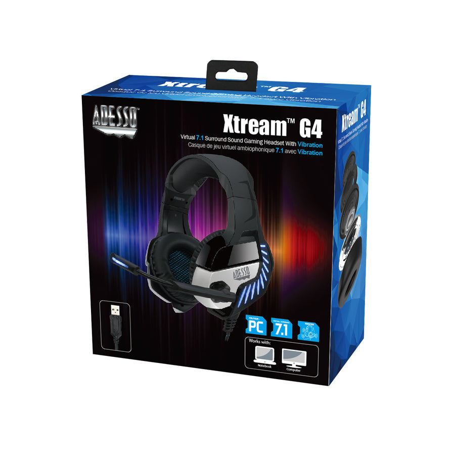 Adesso Virtual 7.1 Surround Sound Gaming Headset with Vibration XTREAM G4