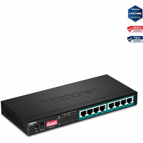 Commutateur Poe+ longue portée Gigabit à 8 ports TRENDnet ; TPE-LG80 ; Budget PoE 65 W ; Commutateur Ethernet/réseau ; Poe+ longue portée étend la portée jusqu'à 200 m (656 pieds) ; Capacité de commutation de 16 Gbit/s ; Protection à vie TPE-LG80