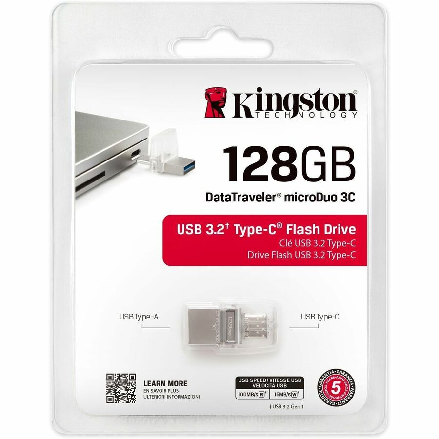 Kingston DataTraveler microDuo 3C 128GB USB 3.2 (Gen 1) Type A & USB 3.2 (Gen 1) Type C DTDUO3C/128GBCR