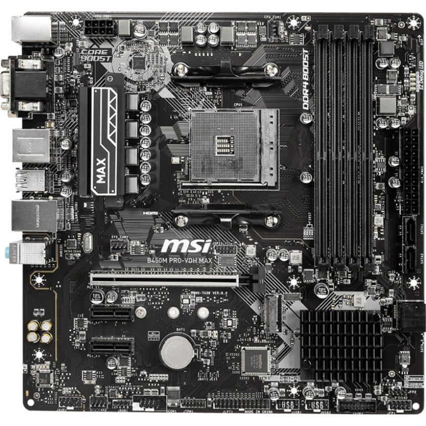 MSI B450M PRO-VDH MAX Desktop Motherboard - AMD B450 Chipset - Socket AM4 - Micro ATX B450PVDHMAX