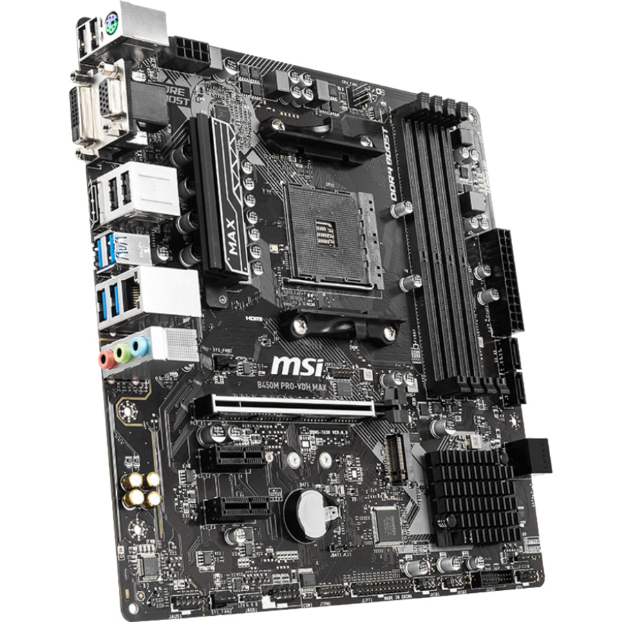 MSI B450M PRO-VDH MAX Desktop Motherboard - AMD B450 Chipset - Socket AM4 - Micro ATX B450PVDHMAX