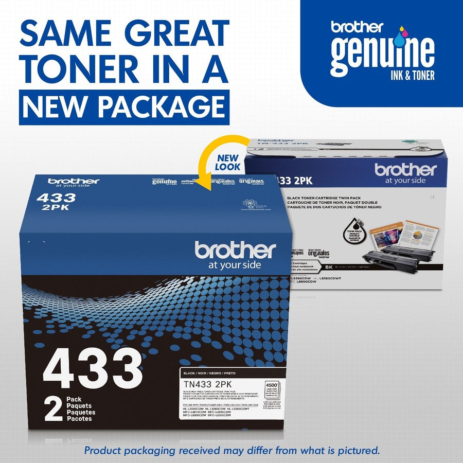 Brother TN-433 Original High Yield Laser Toner Cartridge - Twin-pack - Black - 2 / Box TN4332PK