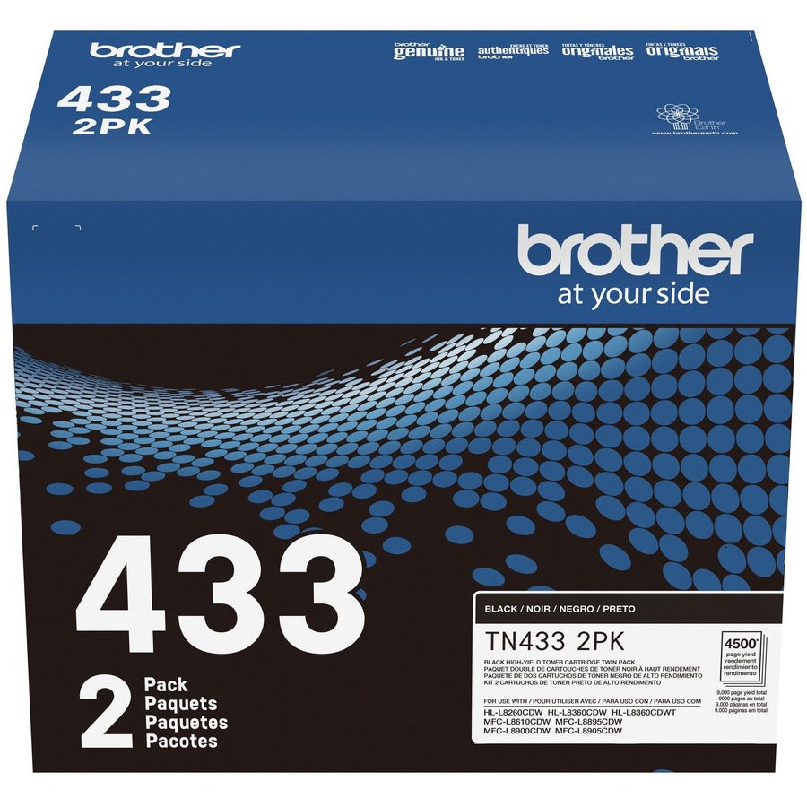 Brother TN-433 Original High Yield Laser Toner Cartridge - Twin-pack - Black - 2 / Box TN4332PK