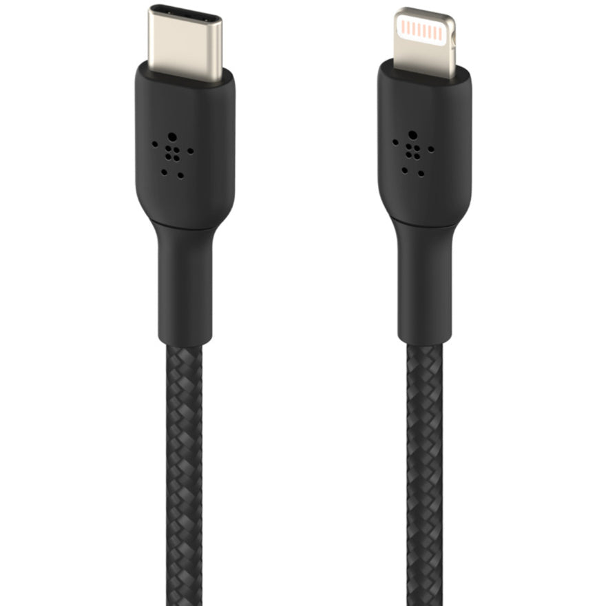 Belkin Braided USB-C to Lightning Cable (1m / 3.3ft, Black) CAA004BT1MBK