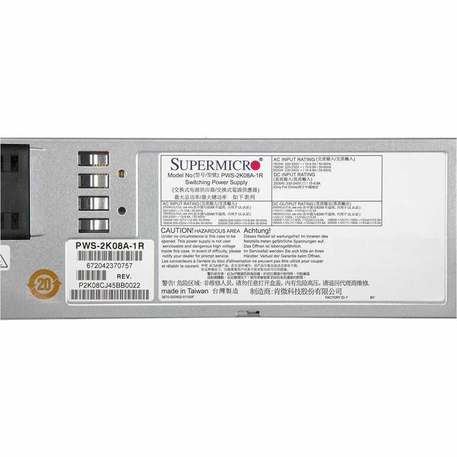 Supermicro 1U 2000W Redundant Power Supply (PWS-2K08A-1R) PWS-2K08A-1R