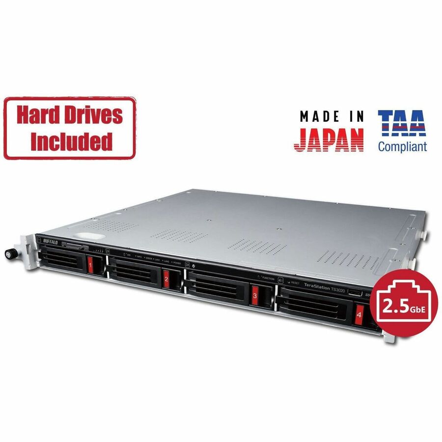 BUFFALO TeraStation 3420 4-Bay SMB 16TB (2x8TB) Rackmount NAS Storage w/ Hard Drives Included TS3420RN1602