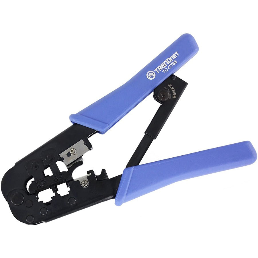 TRENDnet Crimping Tool, Crimp, Cut, And Strip Tool, For Any Ethernet or Telephone Cable, Built-In Cutter And Stripper, 8P-RJ-45 And 6P-RJ-12, RJ-11, All Steel Construction, Black, TC-CT68 TC-CT68