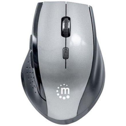 Manhattan Curve Wireless Mouse, Grey/Black, Adjustable DPI (800, 1200 or 1600dpi), 2.4Ghz (up to 10m), USB, Optical, Five Button with Scroll Wheel, USB micro receiver, 2x AAA batteries (included), Low friction base, Three Year Warranty, Blister 179379