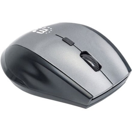 Manhattan Curve Wireless Mouse, Grey/Black, Adjustable DPI (800, 1200 or 1600dpi), 2.4Ghz (up to 10m), USB, Optical, Five Button with Scroll Wheel, USB micro receiver, 2x AAA batteries (included), Low friction base, Three Year Warranty, Blister 179379