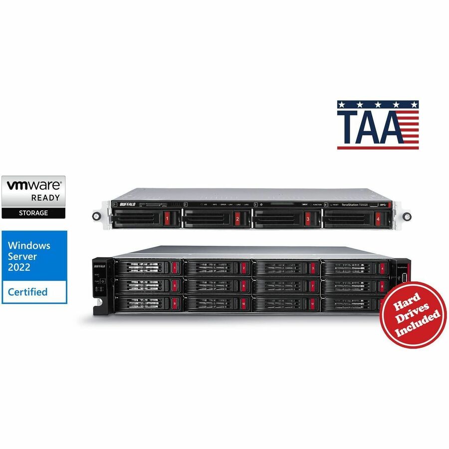 BUFFALO TeraStation 51220 12-Bay 96TB (12x8TB) Business Rackmount NAS Storage Hard Drives Included TS51220RH9612