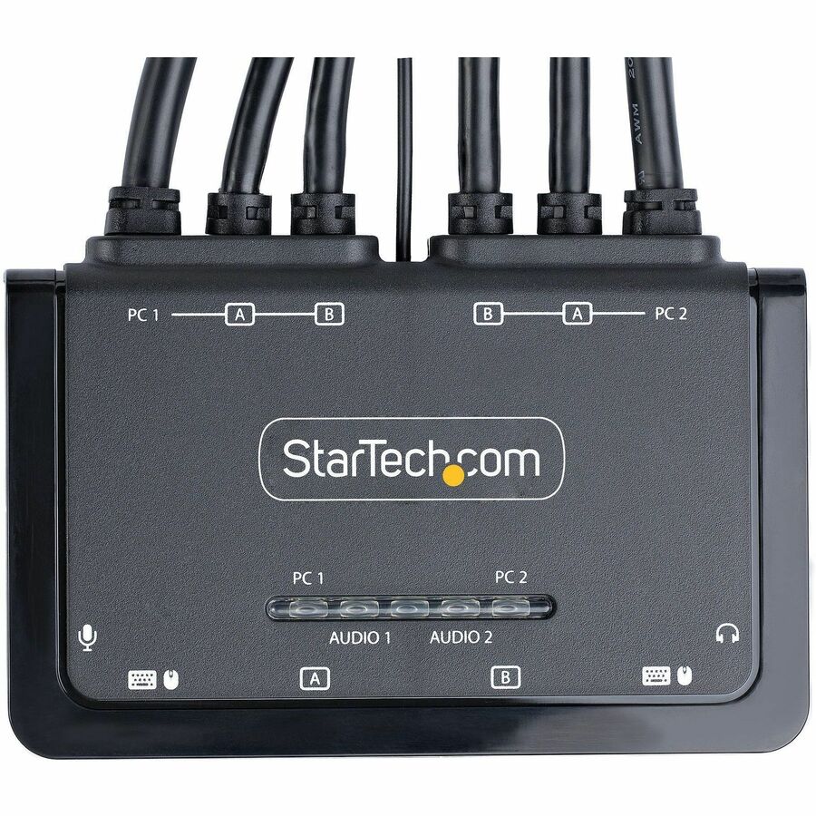 StarTech.com 2-Port Dual-Monitor HDMI Cable KVM Switch, 4K 60Hz, Compact KVM with 5ft/1.5m Integrated Host Cables, Bus Powered C2-DH46-UA2-CBL-KVM