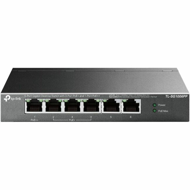 Switch de bureau Gigabit TP-Link à 6 ports avec 3 ports PoE+ et 1 port PoE++ TL-SG1006PP