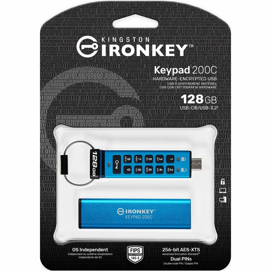 IronKey Keypad 200 128GB USB 3.2 (Gen 1) Type C Flash Drive IKKP200C/128GB