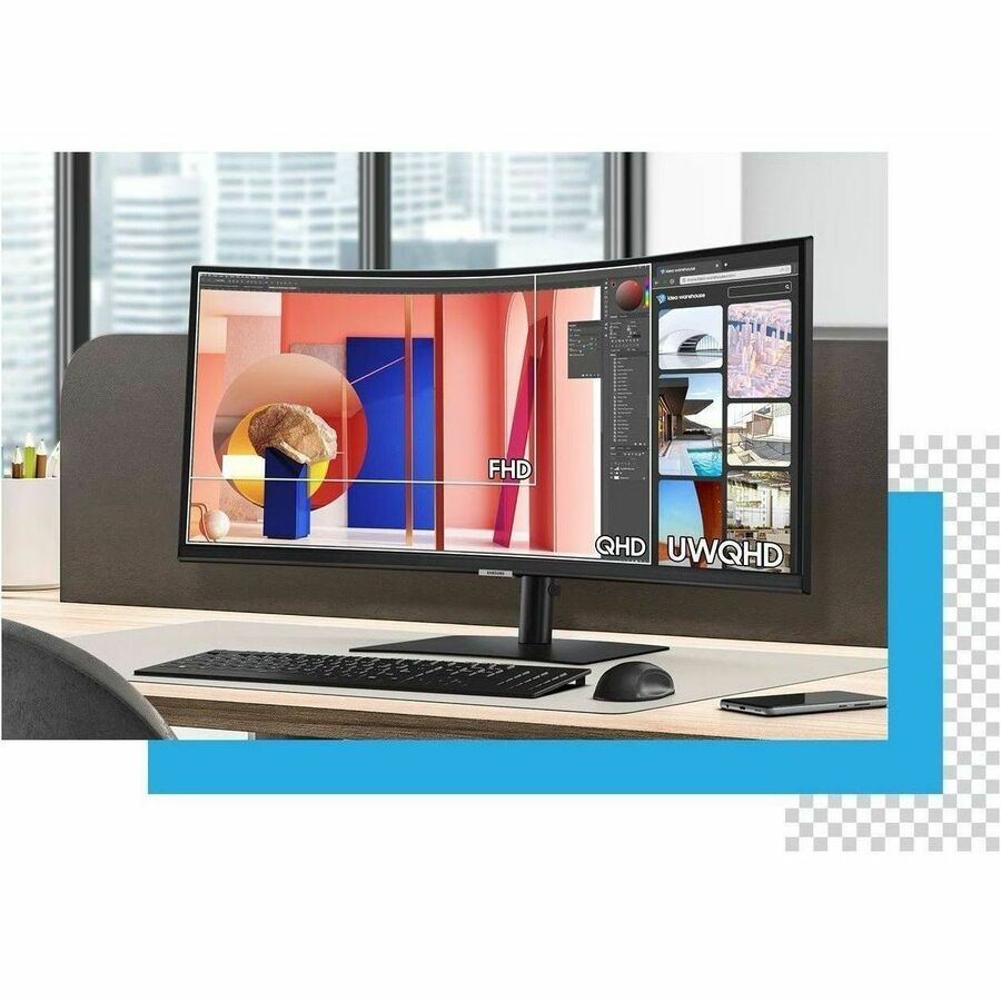 Samsung ViewFinity S6 S34C654VAN 34" Class Webcam UW-QHD Curved Screen LCD Monitor - 21:9 - Black LS34C654VANXGO