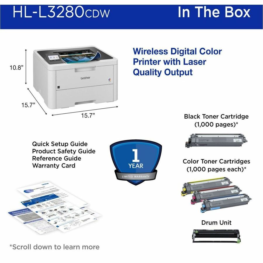 Brother HL-L3280CDW Desktop Wireless Laser Printer - Color HLL3280CDW