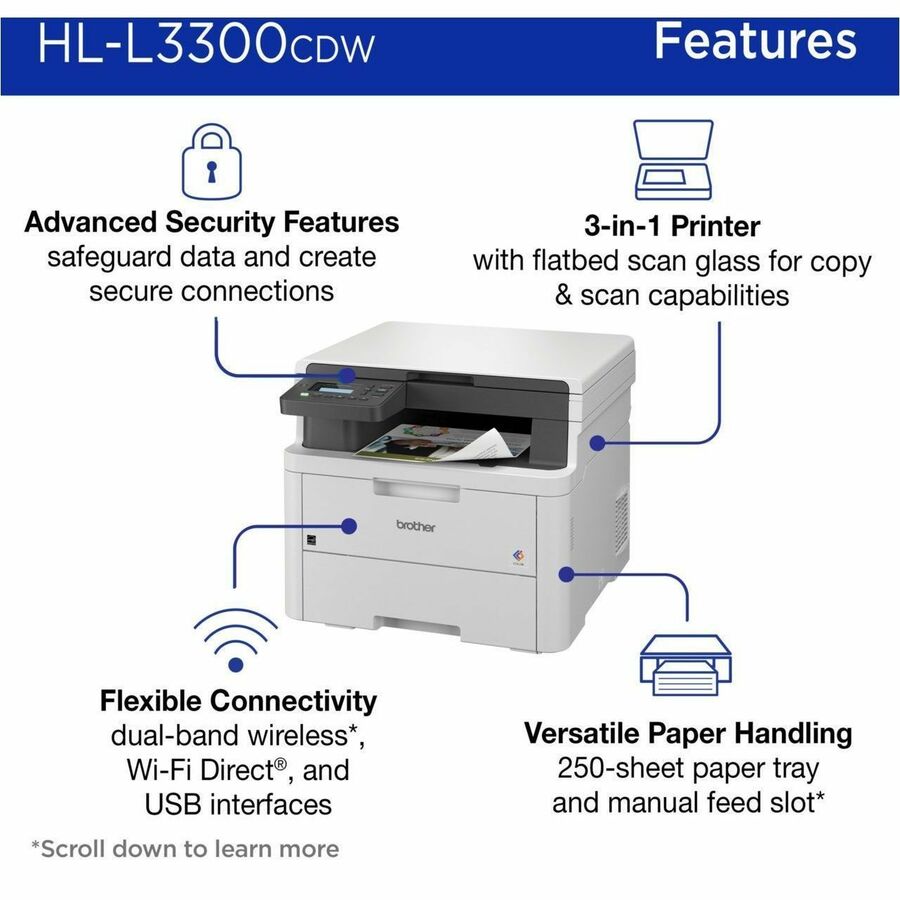 Brother HL-L3300CDW Wireless Laser Multifunction Printer - Color HLL3300CDW