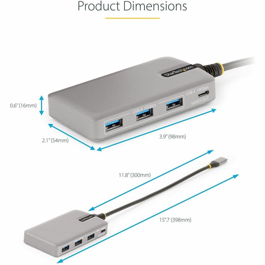 StarTech.com 4-Port USB-C Hub with USB-C DP Alt Mode Video Output, 3x USB-A, 1x USB-C, 100W Power Delivery Pass-Through, USB 3.2 10Gbps HB31C3A1CDPPD3