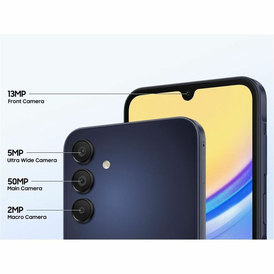 Samsung Galaxy A15 5G SM-A156W 128 GB Smartphone - 6.5" Super AMOLED Full HD Plus 1080 x 2340 - Octa-core (Cortex A76Dual-core (2 Core) 2.20 GHz + Cortex A55 Hexa-core (6 Core) 2 GHz - 4 GB RAM - Android 14 - 5G - Blue Black SM-A156WZKAXAC