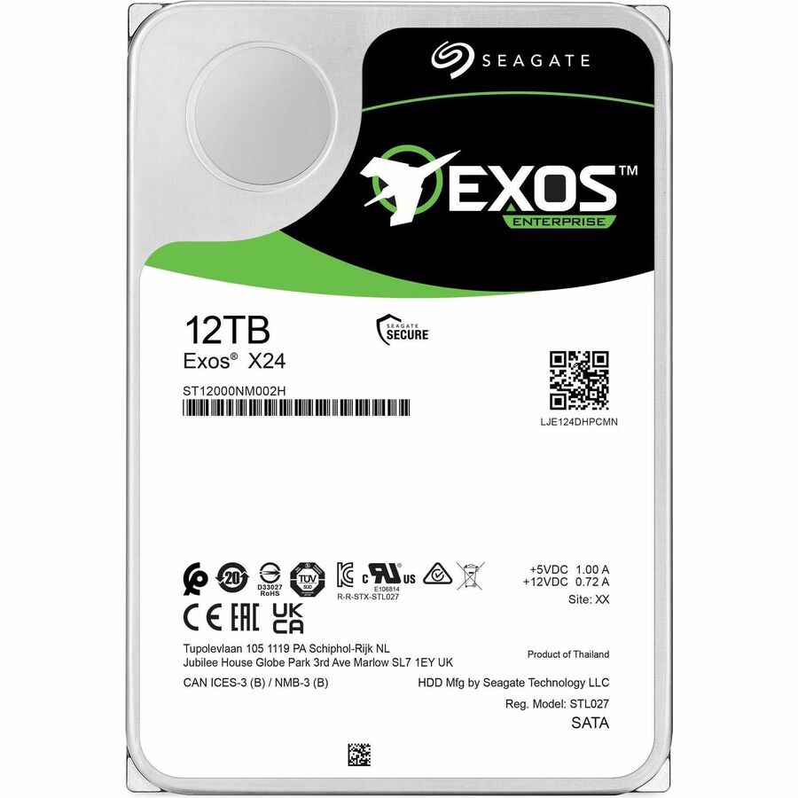 Seagate Exos X24 ST12000NM002H 12 TB Hard Drive - 3.5" Internal - SATA (SATA/600) - Conventional Magnetic Recording (CMR) Method ST12000NM002H