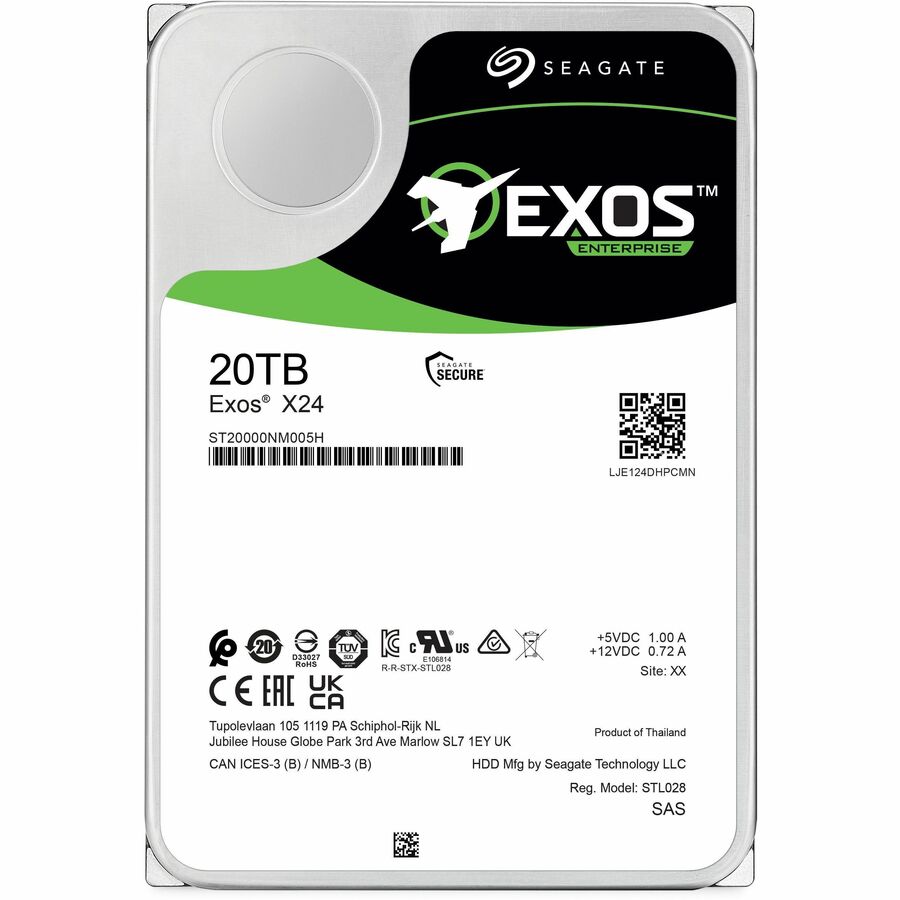 Seagate Exos X24 ST20000NM005H 20 TB Hard Drive - 3.5" Internal - SAS (12Gb/s SAS) - Conventional Magnetic Recording (CMR) Method ST20000NM005H