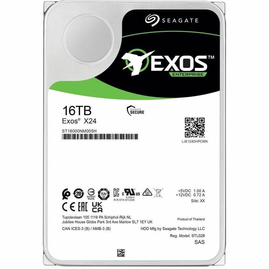 Seagate Exos X24 ST16000NM005H 16 TB Hard Drive - 3.5" Internal - SAS (12Gb/s SAS) - Conventional Magnetic Recording (CMR) Method ST16000NM005H