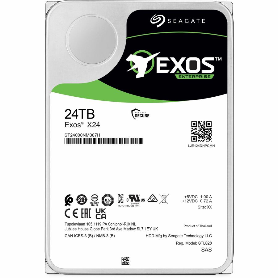 Seagate Exos X24 ST24000NM007H 24 TB Hard Drive - 3.5" Internal - SAS (12Gb/s SAS) - Conventional Magnetic Recording (CMR) Method ST24000NM007H