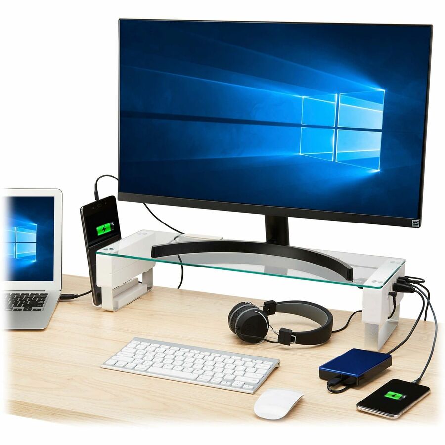 Tripp Lite by Eaton Monitor Riser for Desk - Height Adjustable, Glass Top, USB and Audio Ports MR248USBG