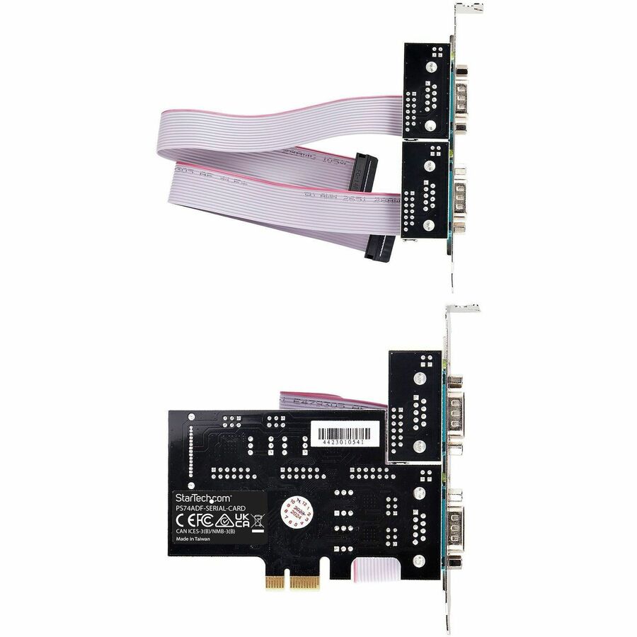 StarTech.com 4-Port Serial PCIe Card, Quad-Port RS232/RS422/RS485 Card, 16C1050 UART, ESD Protection, Windows/Linux, TAA-Compliant PS74ADF-SERIAL-CARD