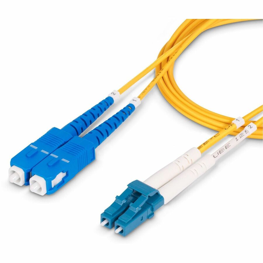 StarTech.com 15m (49.2ft) LC to SC (UPC) OS2 Single Mode Duplex Fiber Optic Cable, 9/125, 100G, Low Insertion Loss, LSZH Fiber Jumper Cord SMLCSC-OS2-15M