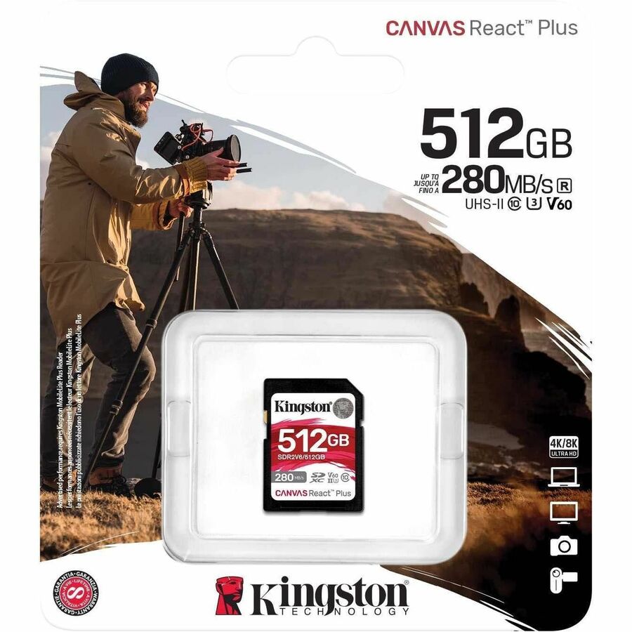 Kingston Canvas React Plus 512 GB Class 10/UHS-II (U3) V60 SDXC SDR2V6/512GB